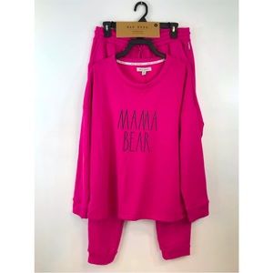 Rae Dunn Women's "Mama Bear" Sweatshirt Drawstring Jogger Pajama Set Size M